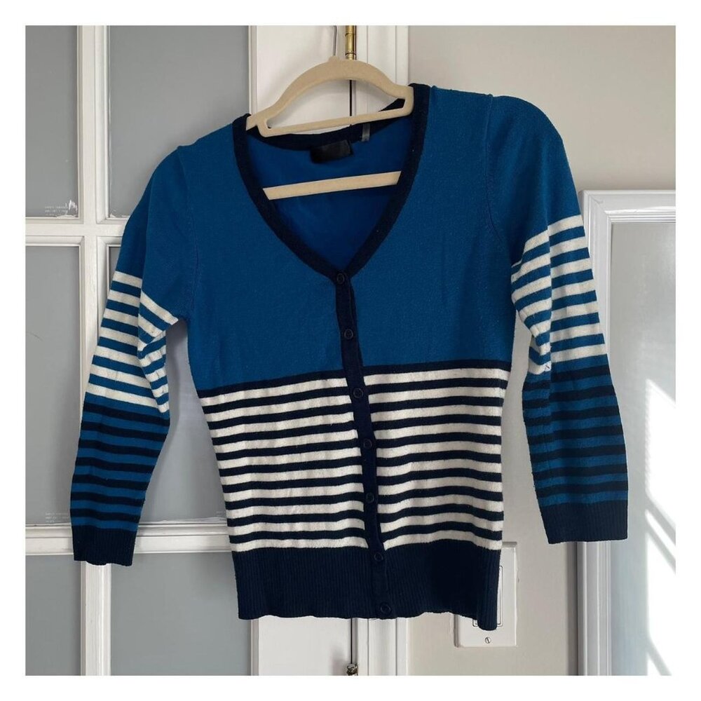 Blue & White Striped Cardigan